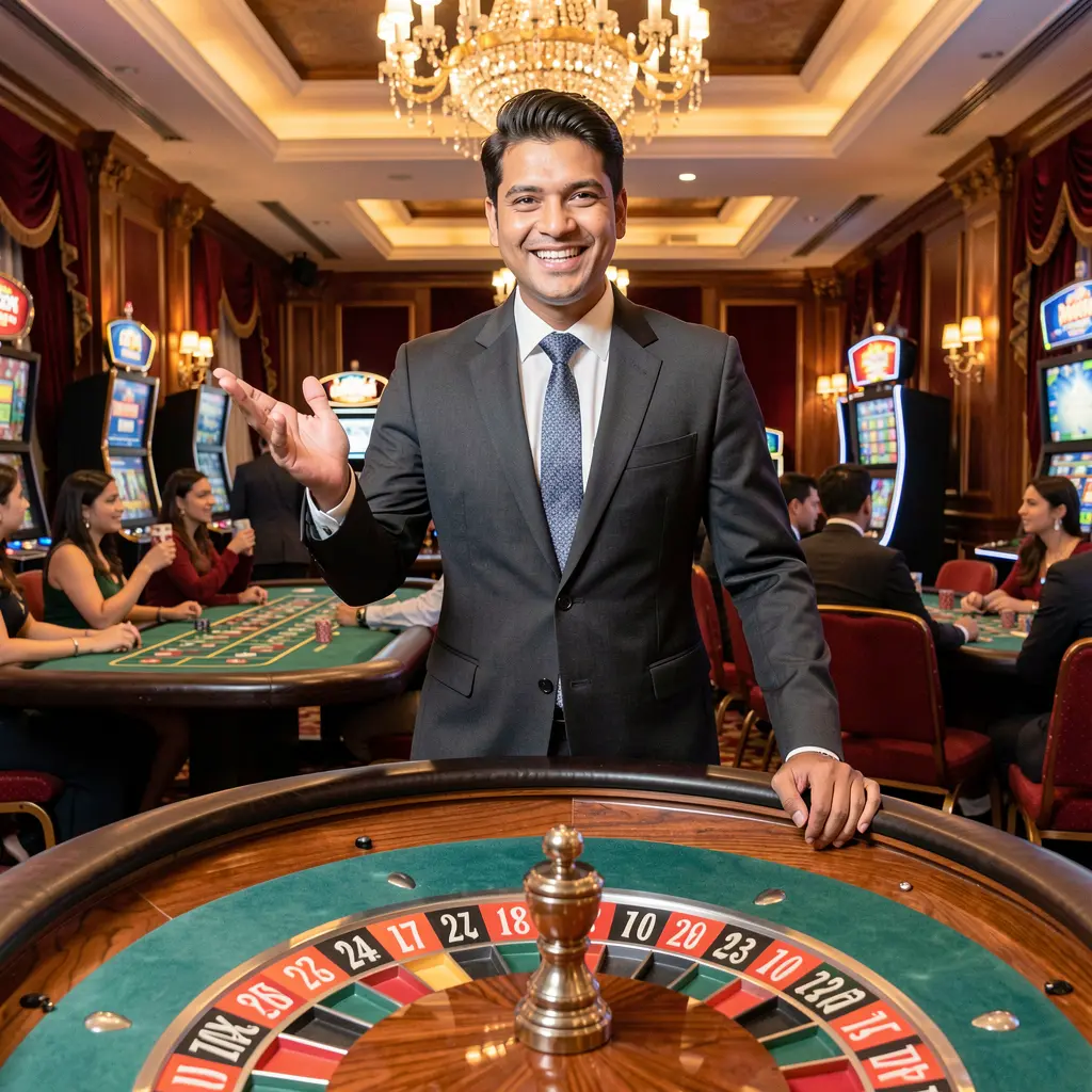 786JL – Step into an authentic live casino atmosphere in Bangladesh Professional roulette dealer in a luxury casino setting welcoming players to the live casino experience at 786JL Bangladesh